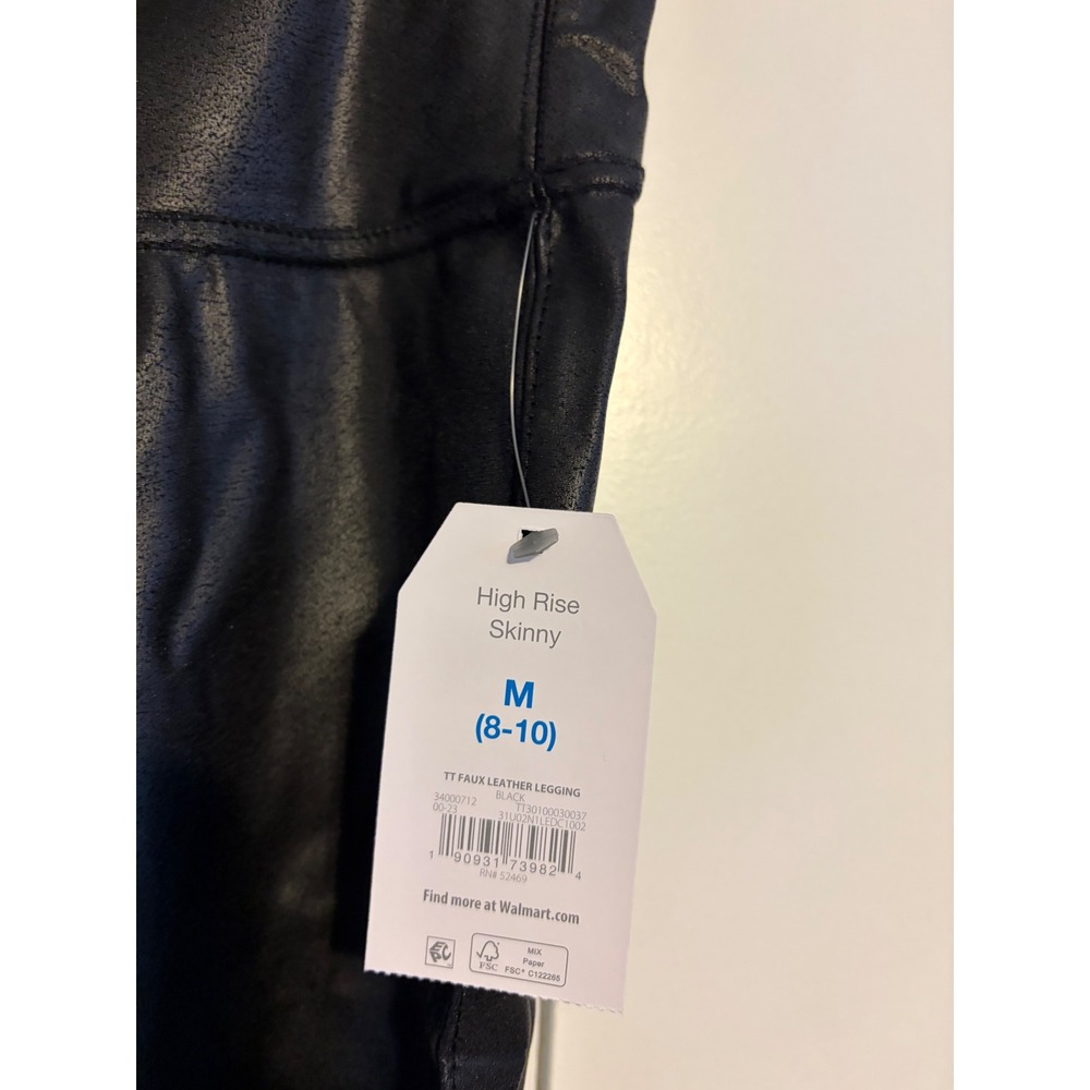 Time and Tru High Rise‎ Skinny Faux Leather Leggings Black Size Medium 8-10 NWT - Picture 2 of 5